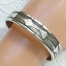 Vintage JM Fred Harvey Era Navajo Ingot Silver Cuff Bracelet Book Piece Stamped - Additional view 4