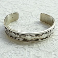 Vintage JM Fred Harvey Era Navajo Ingot Silver Cuff Bracelet Book Piece Stamped - Additional view 5