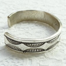 Vintage JM Fred Harvey Era Navajo Ingot Silver Cuff Bracelet Book Piece Stamped - Additional view 6