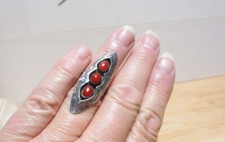 Fred Harvey Era Navajo Shadowbox or Picture Frame Stoplight Ring Size 7 Red Cora - Additional view 3