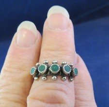 Sterling & Turquoise Ring Fred Harvey Style Sz. 5-1/2 (1196)