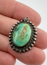 Vtg Fred Harvey Era Navajo Sterling Silver Cerrillos Turquoise Stamped Pendant - Additional view 2