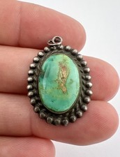 Vtg Fred Harvey Era Navajo Sterling Silver Cerrillos Turquoise Stamped Pendant