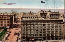 San Diego CA Harbor Street Cars Busy Street Scene Fred Harvey c1915