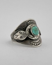 Old FRED HARVEY era Navajo CERRILLOS Turquoise Sterling Silver SNAKE Ring - Additional view 1