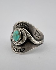 Old FRED HARVEY era Navajo CERRILLOS Turquoise Sterling Silver SNAKE Ring - Additional view 2