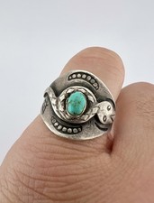 Old FRED HARVEY era Navajo CERRILLOS Turquoise Sterling Silver SNAKE Ring - Additional view 6