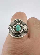 Old FRED HARVEY era Navajo CERRILLOS Turquoise Sterling Silver SNAKE Ring - Additional view 7