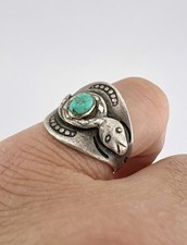 Old FRED HARVEY era Navajo CERRILLOS Turquoise Sterling Silver SNAKE Ring - Additional view 8