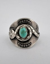 Old FRED HARVEY era Navajo CERRILLOS Turquoise Sterling Silver SNAKE Ring