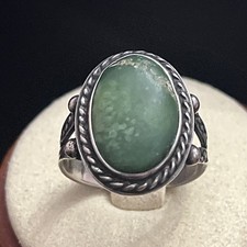 Early Fred Harvey Native American Sterling Silver Green Turquoise Ring Size 7.5 - Additional view 2