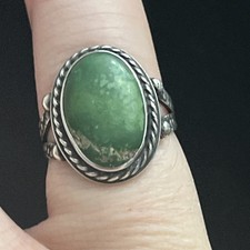 Early Fred Harvey Native American Sterling Silver Green Turquoise Ring Size 7.5 - Additional view 11