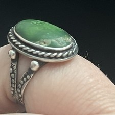 Early Fred Harvey Native American Sterling Silver Green Turquoise Ring Size 7.5 - Additional view 12