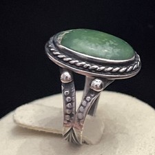 Early Fred Harvey Native American Sterling Silver Green Turquoise Ring Size 7.5 - Additional view 4