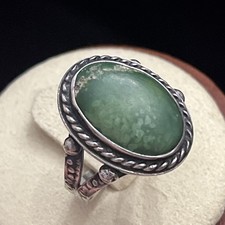 Early Fred Harvey Native American Sterling Silver Green Turquoise Ring Size 7.5 - Additional view 5