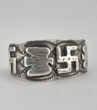 1920's Navajo Fred Harvey Silver Repousse Whirling Log Thunderbird Cuff Bracelet