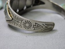 Fred Harvey Era NAVAJO Natural KINGMAN TURQUOISE Coin SILVER 30g Cuff Bracelet - Additional view 7