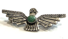 THUNDERBIRD TURQUOISE GREEN FRED HARVEY ERA 925 STERLING SILVER BROOCH VINTAGE - Additional view 5