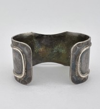 Old Fred Harvey Navajo Coin Silver Bisbee Turquoise Stamped Cuff Bracelet 79.8g - Additional view 4