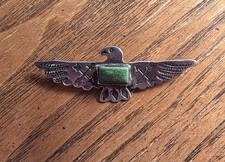 Vintage Fred Harvey Era Sterling Silver Green Turquoise Thunderbird Pin