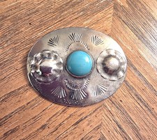 Vintage Southwestern Silver Fred Harvey Era Turquoise Pin Brooch