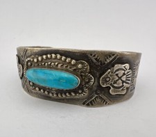 1940's Fred Harvey Navajo Sterling Cerrillos Turquoise Thunderbird Cuff Bracelet - Additional view 2