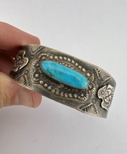 1940's Fred Harvey Navajo Sterling Cerrillos Turquoise Thunderbird Cuff Bracelet - Additional view 6