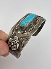 1940's Fred Harvey Navajo Sterling Cerrillos Turquoise Thunderbird Cuff Bracelet - Additional view 7