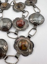 Vtg 1940's Fred Harvey Era Navajo Coin Silver Petrified Wood Stamped Concho Belt - Additional view 1