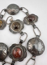 Vtg 1940's Fred Harvey Era Navajo Coin Silver Petrified Wood Stamped Concho Belt - Additional view 2