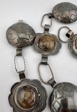 Vtg 1940's Fred Harvey Era Navajo Coin Silver Petrified Wood Stamped Concho Belt - Additional view 4