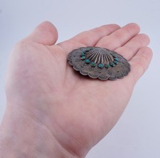 Antique Fred Harvey Era Native American Sterling Silver Turquoise Concho Pin - Additional view 3