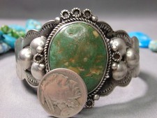 Fred Harvey Era NAVAJO Natural CERRILLOS TURQUOISE Sterling Silver 49g Bracelet - Additional view 3
