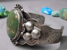 Fred Harvey Era NAVAJO Natural CERRILLOS TURQUOISE Sterling Silver 49g Bracelet - Additional view 7
