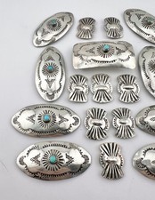 Vtg Fred Harvey Navajo Sterling Silver Natural Turquoise Stamped 18 Concho Belt - Additional view 2