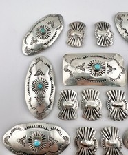 Vtg Fred Harvey Navajo Sterling Silver Natural Turquoise Stamped 18 Concho Belt - Additional view 3