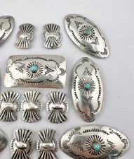 Vtg Fred Harvey Navajo Sterling Silver Natural Turquoise Stamped 18 Concho Belt - Additional view 4