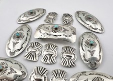 Vtg Fred Harvey Navajo Sterling Silver Natural Turquoise Stamped 18 Concho Belt - Additional view 6