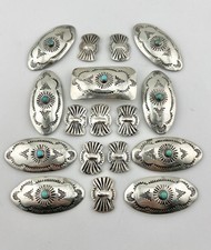 Vtg Fred Harvey Navajo Sterling Silver Natural Turquoise Stamped 18 Concho Belt