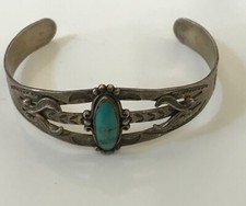 VTG Old Pawn Fred Harvey Era Signed Bell Sterling Silver Turquoise Cuff Bracelet - Additional view 1