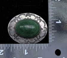 Vintage Navajo Fred Harvey Era Sterling Silver Green Stone Pin - Additional view 1