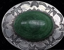 Vintage Navajo Fred Harvey Era Sterling Silver Green Stone Pin