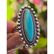 Vintage Navajo Fred Harvey Era 925 Sterling Silver Elongated Turquoise Ring, 7 - Additional view 1