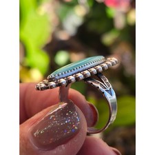 Vintage Navajo Fred Harvey Era 925 Sterling Silver Elongated Turquoise Ring, 7 - Additional view 3