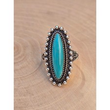 Vintage Navajo Fred Harvey Era 925 Sterling Silver Elongated Turquoise Ring, 7 - Additional view 4