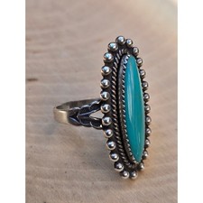 Vintage Navajo Fred Harvey Era 925 Sterling Silver Elongated Turquoise Ring, 7 - Additional view 6