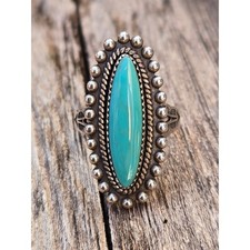 Vintage Navajo Fred Harvey Era 925 Sterling Silver Elongated Turquoise Ring, 7 - Additional view 7