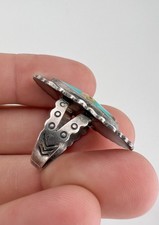 Vtg Fred Harvey Era Navajo Sterling Silver Cerrillos Turquoise Stamped Long Ring - Additional view 3