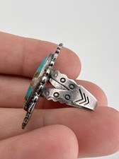 Vtg Fred Harvey Era Navajo Sterling Silver Cerrillos Turquoise Stamped Long Ring - Additional view 5