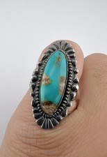 Vtg Fred Harvey Era Navajo Sterling Silver Cerrillos Turquoise Stamped Long Ring - Additional view 6